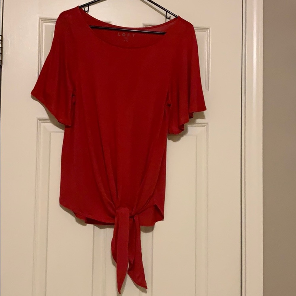 Loft XXS Red Drapey Tie Short Sleeve Tee
